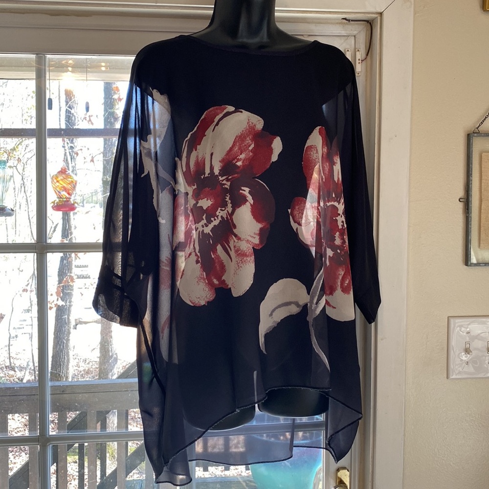 Sheer floral tunic blouse cottagecore M/L